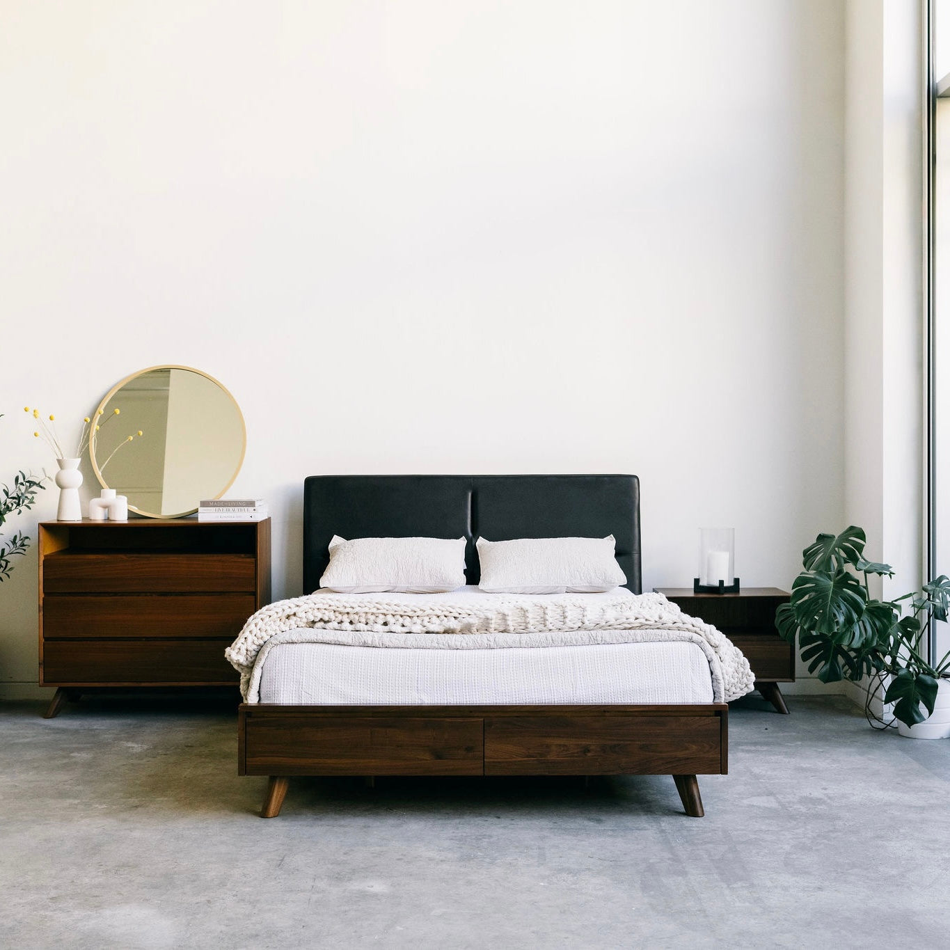 Salvatore - Leather Walnut Storage Bed