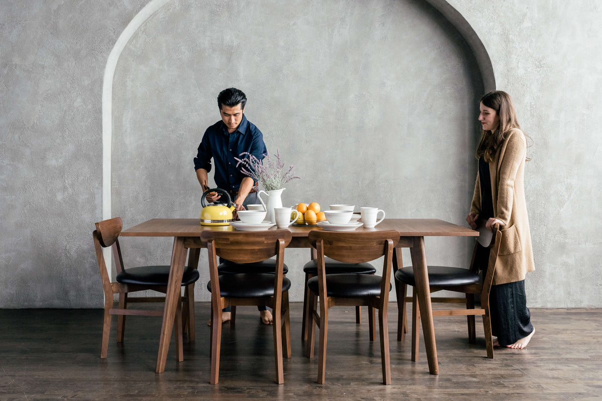 Mim Concept best Modern furniture stores in Toronto, Ottawa and Mississauga to sell modern contemporary bedroom furniture and condo furniture. Minimal mid century modern dining table dinning chairs minimalist walnut wood modern organic luxury Scandinavian