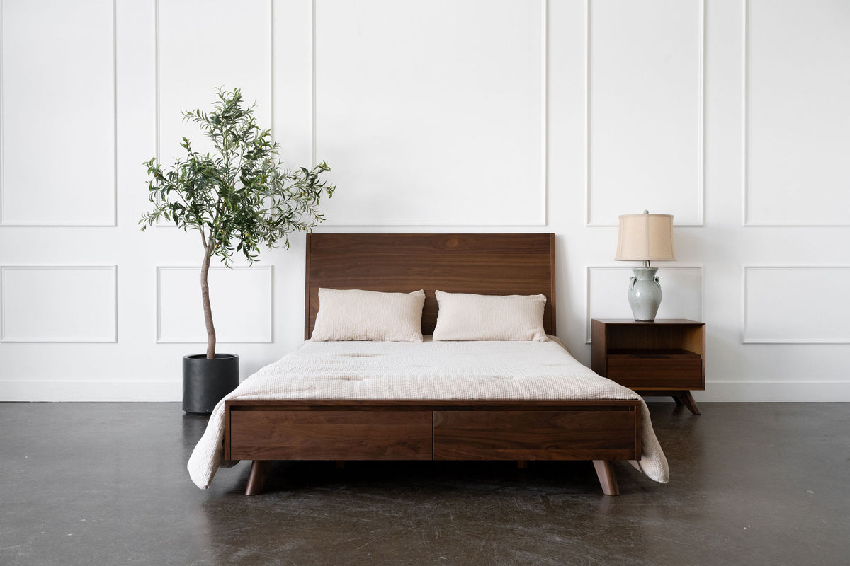 Walnut bed with storage