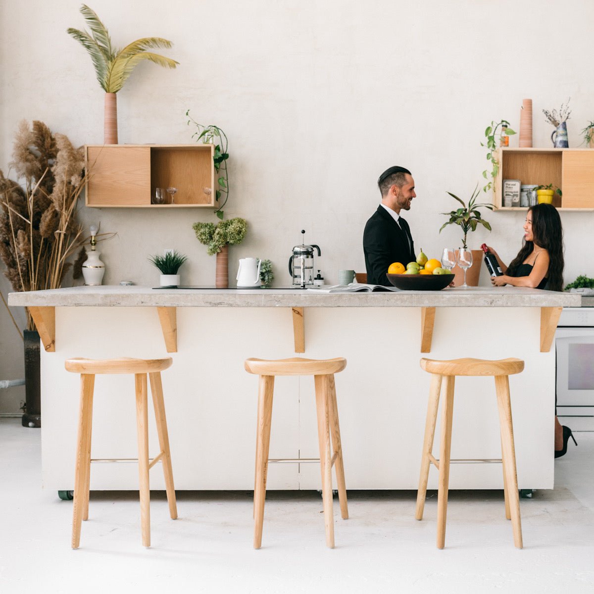 Swan Solid White Ash Wood Stool Mim Concept