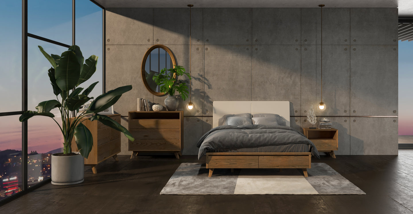 Mattia - Leather White Oak Bed