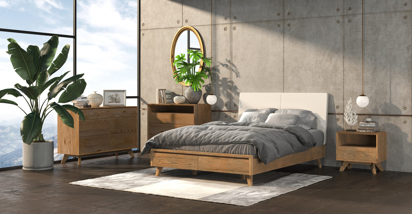Mattia - Leather White Oak Bed