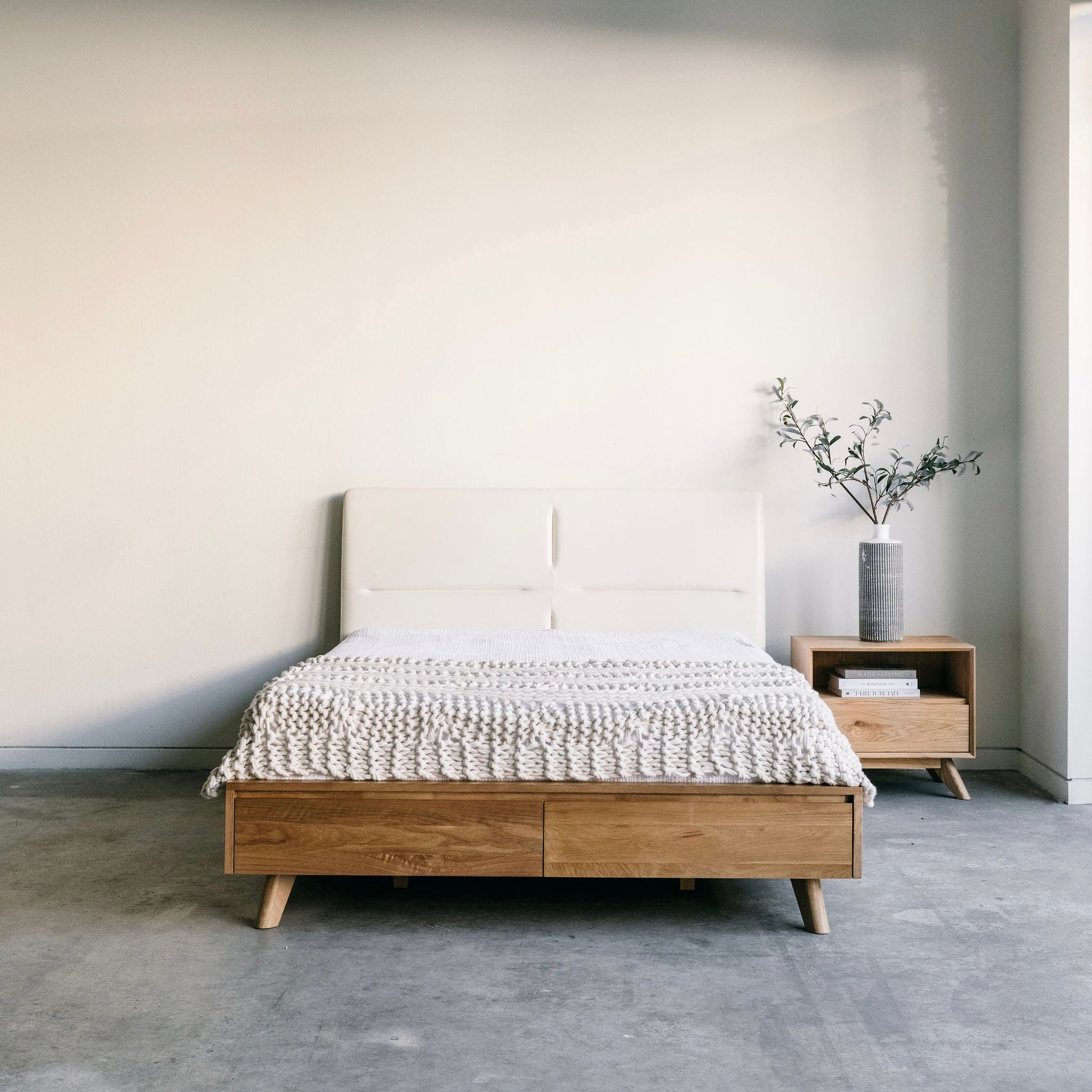 Mim Concept best Modern furniture stores in Toronto, Ottawa and Mississauga to sell modern contemporary bedroom furniture and condo furniture Italian leather headboard bed Low profile platform storage bed solid oak wood