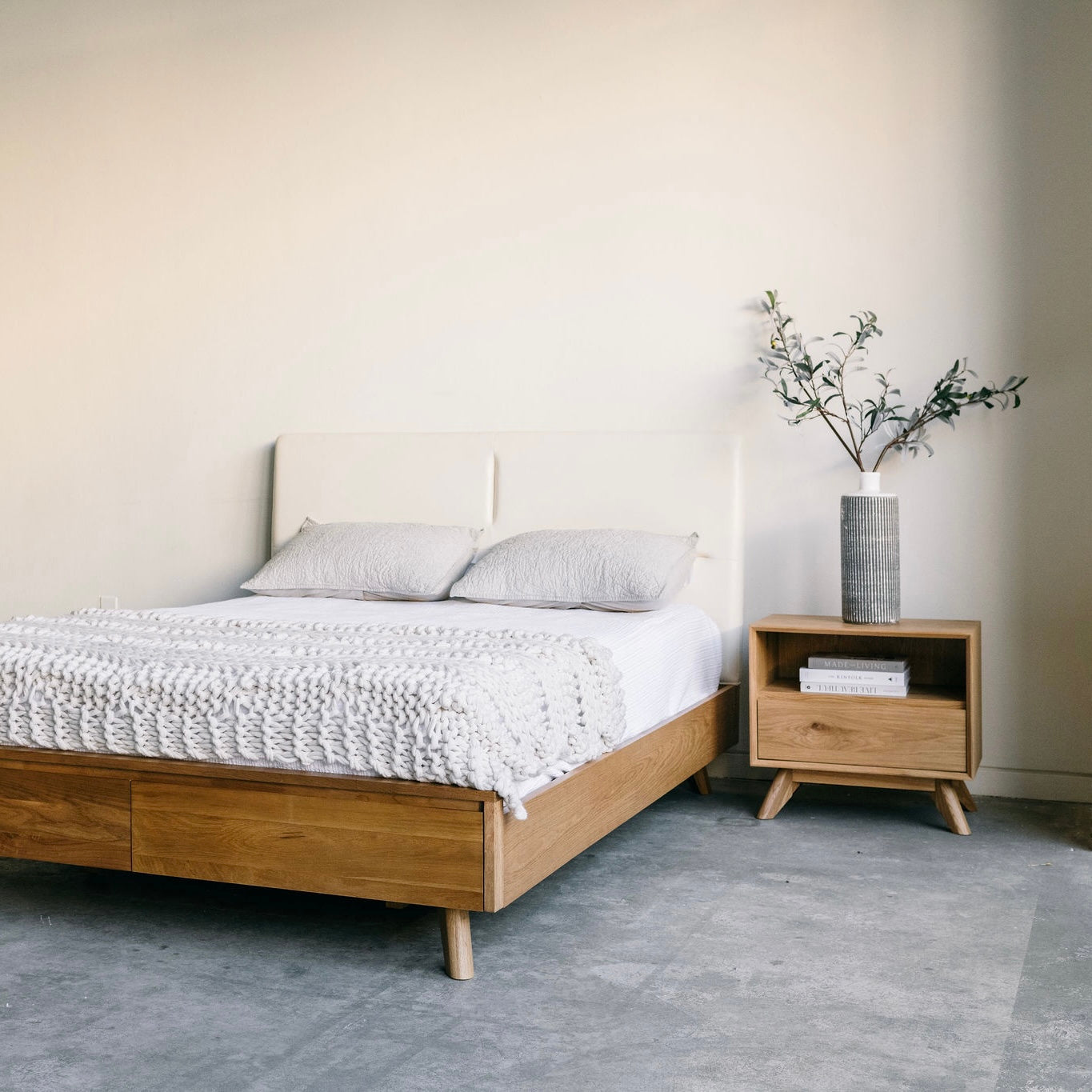 Mim Concept best Modern furniture stores in Toronto, Ottawa and Mississauga to sell modern contemporary bedroom furniture and condo furniture Italian leather headboard bed Low profile platform storage bed solid oak wood modern organic