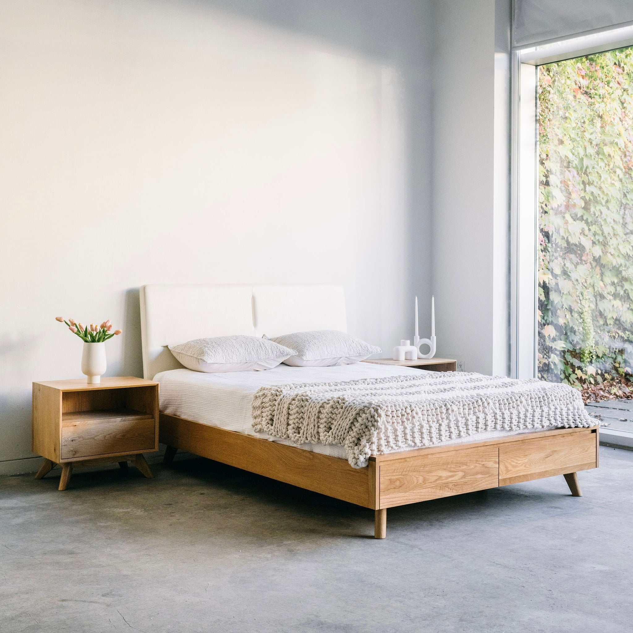 Mim Concept best Modern furniture stores in Toronto, Ottawa and Mississauga to sell modern contemporary bedroom furniture and condo furniture Italian leather headboard bed Low profile platform storage bed solid oak wood