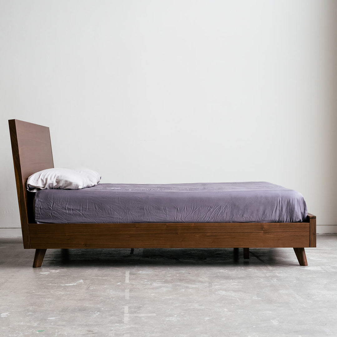 King & Queen Size Bed Set Walnut Wood Storage Bed Mim Concept