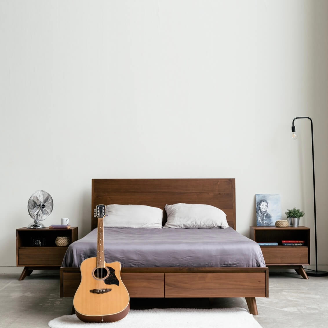 Mim Concept  best Modern furniture stores in Toronto, Ottawa and Mississauga to sell modern contemporary bedroom furniture and condo furniture. Minimal mid century modern bed Low profile platform storage bed solid walnut wood modern organic