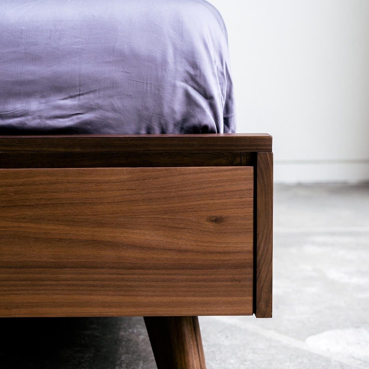 Mim Concept  best Modern furniture stores in Toronto, Ottawa and Mississauga to sell modern contemporary bedroom furniture and condo furniture. Minimal mid century modern bed Low profile platform storage bed solid walnut wood modern organic