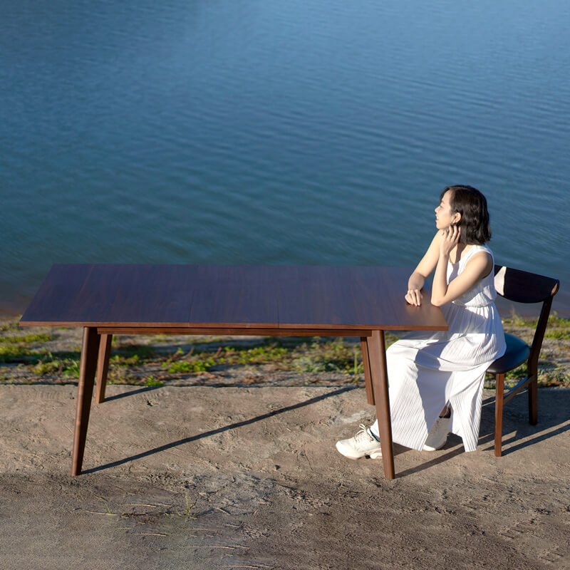 minimalist mid century modern walnut extendable dining table - outdoor