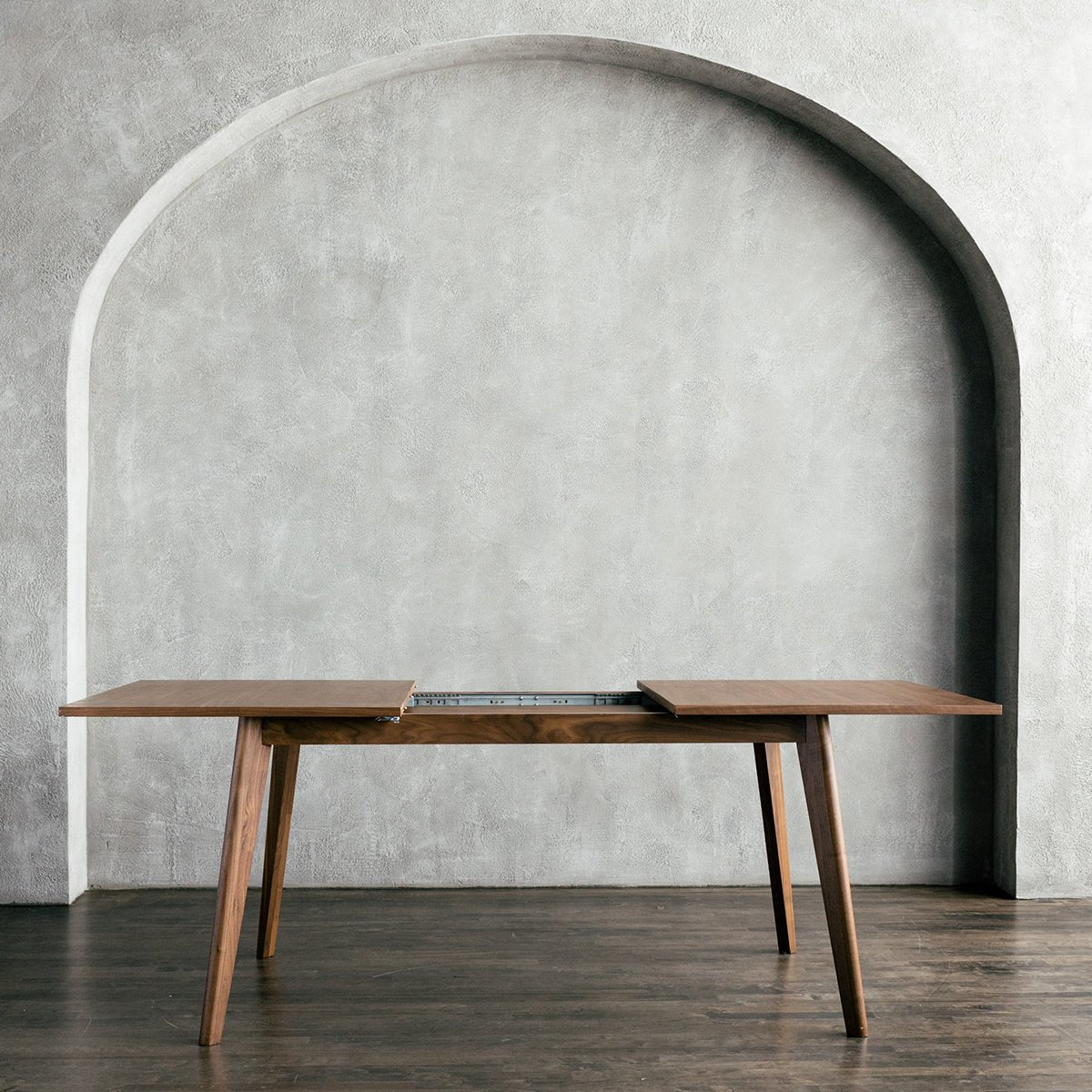 minimalist mid century modern walnut extendable dining table